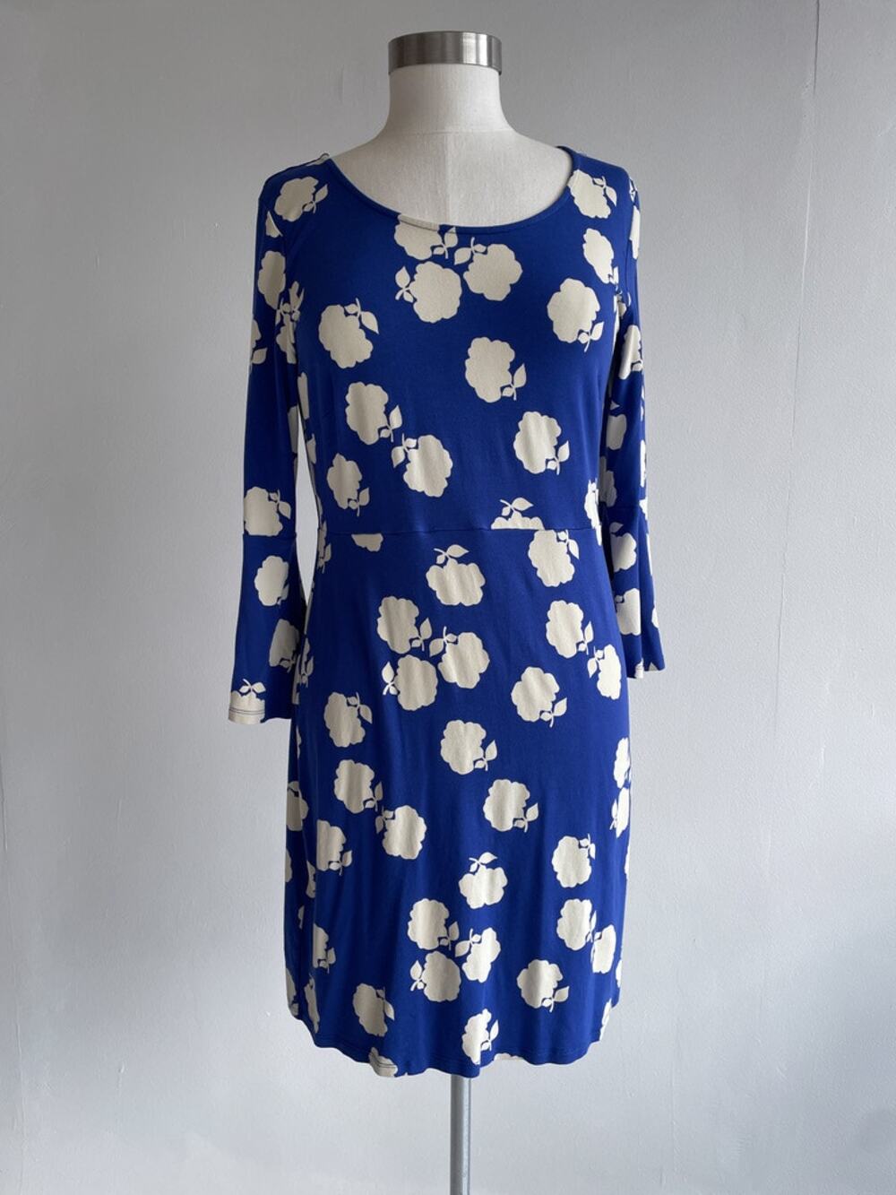 Boden Tall Jersey Bell Sleeve Blue Floral Miriam Mini Dress US 10R